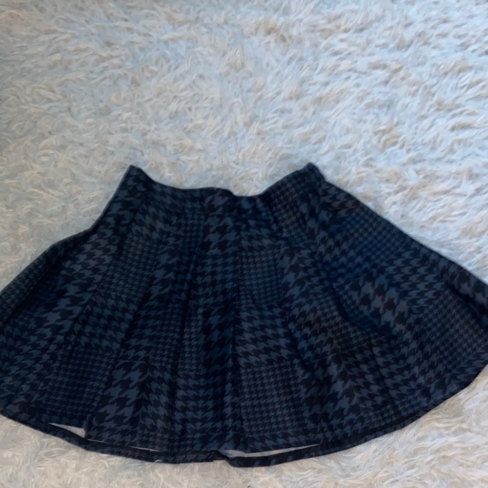Blue and Black Mini Skater Skirt with Pleats